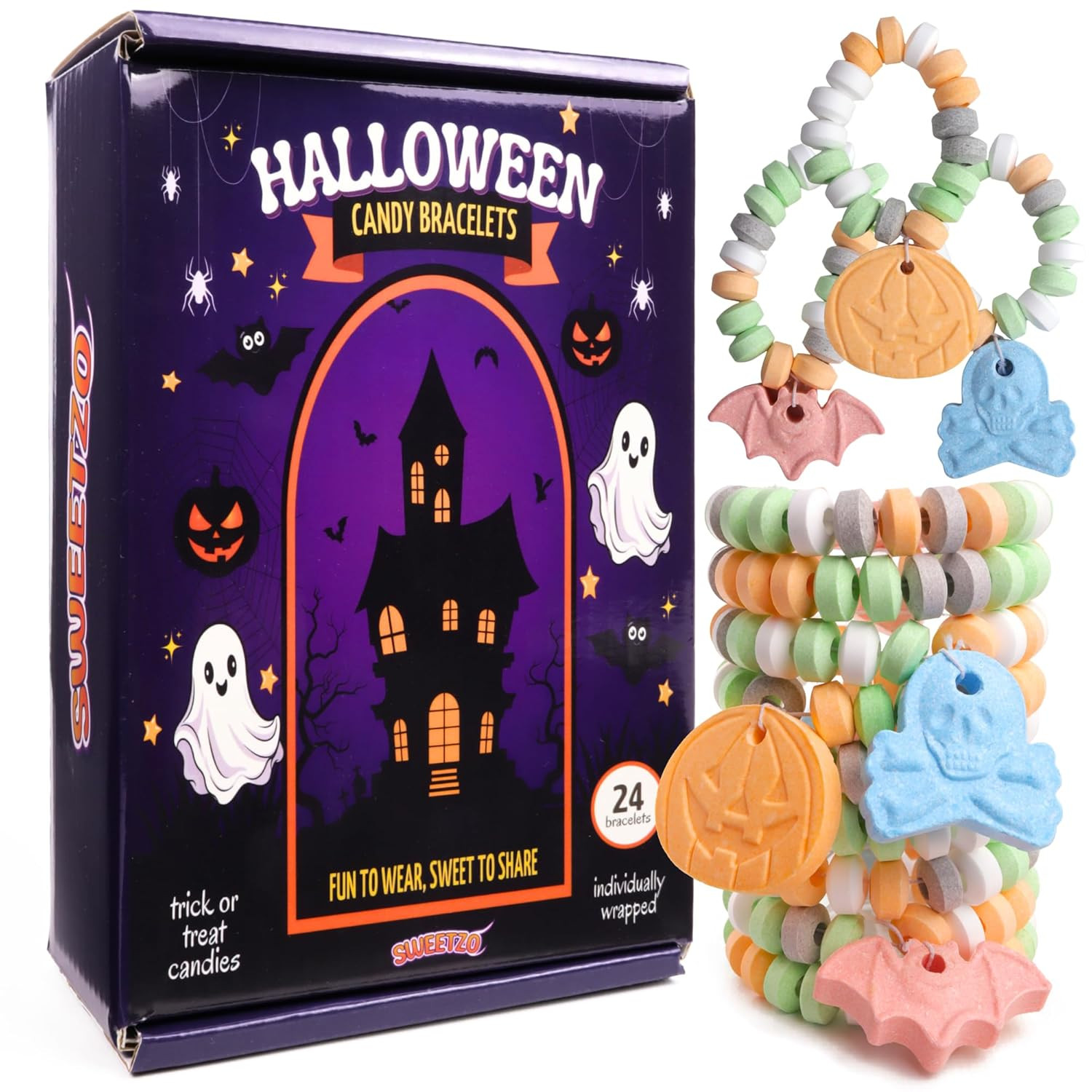 Halloween Candy Bracelets, Trick or Treat Pass Out Candies, 24 Count | Individua