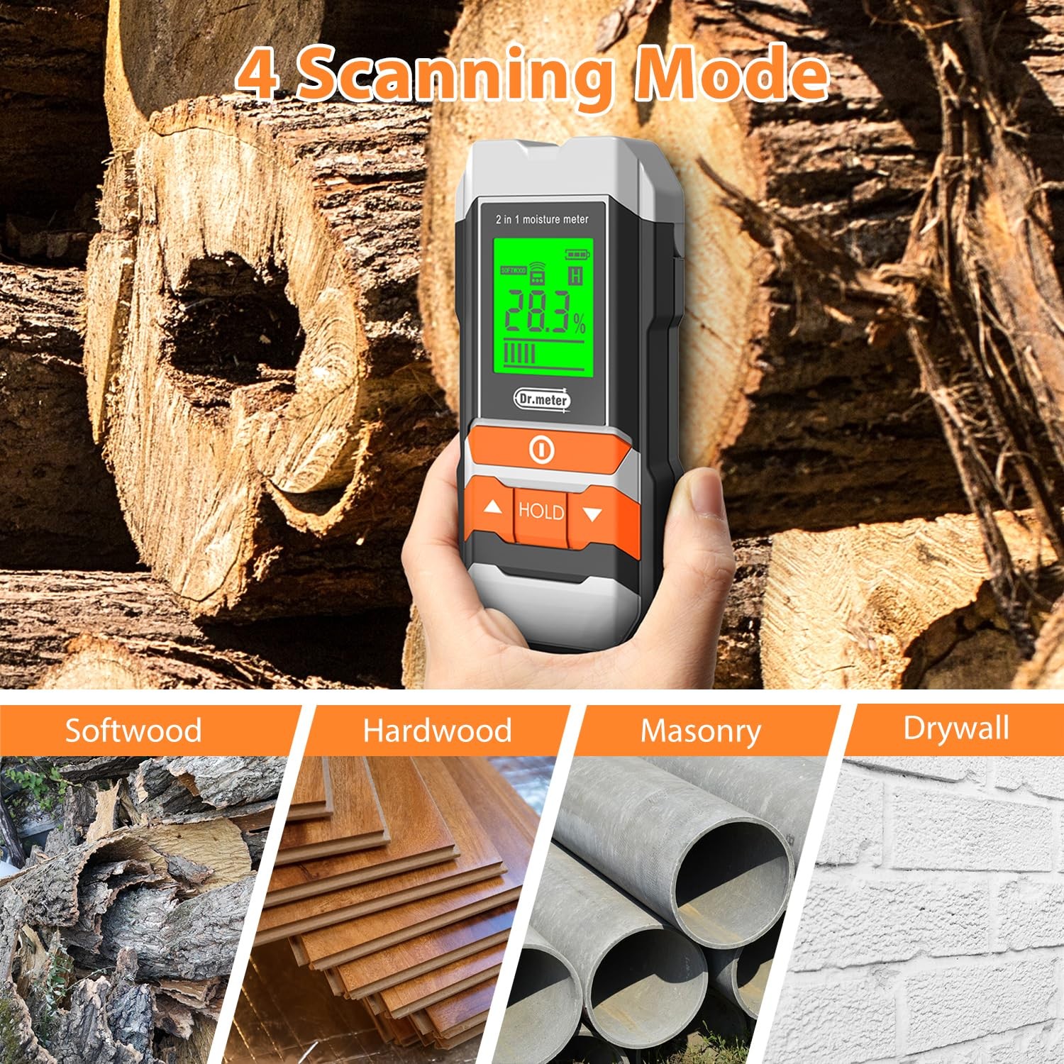 [Upgrade] Wood Moisture Meter, Dr.meter 2 in 1 Pin & Pinless Multifunctional