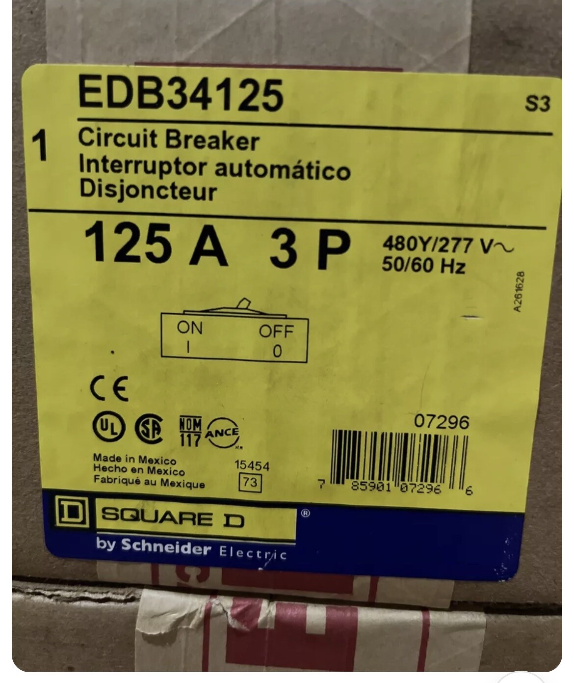 Square D EDB34125 125 Amp 3 Pole Circuit,