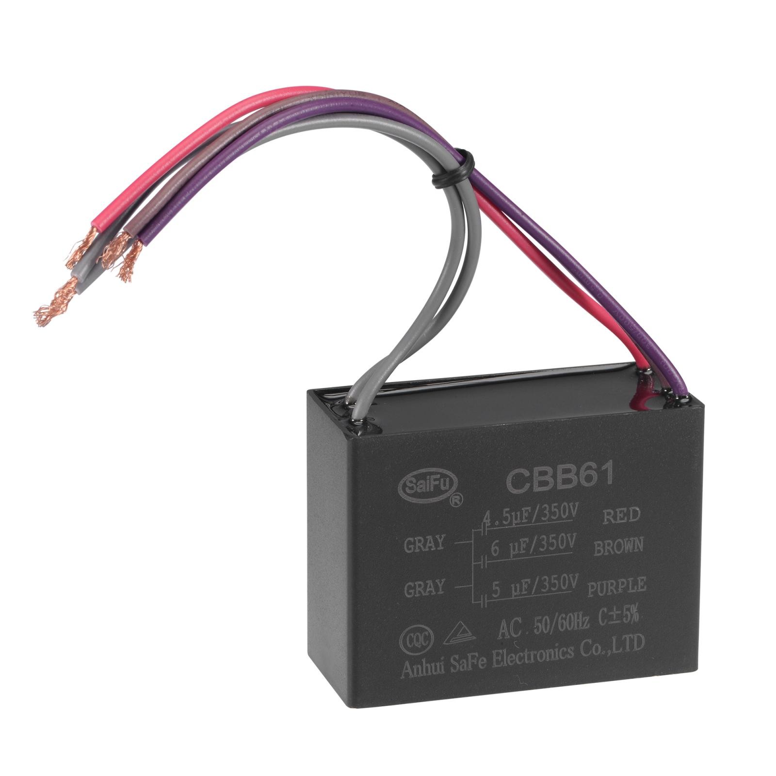 Ceiling Fan Capacitor CBB61 4.5/6/5uF 350V AC 5 Wires Metallized Polypropylene