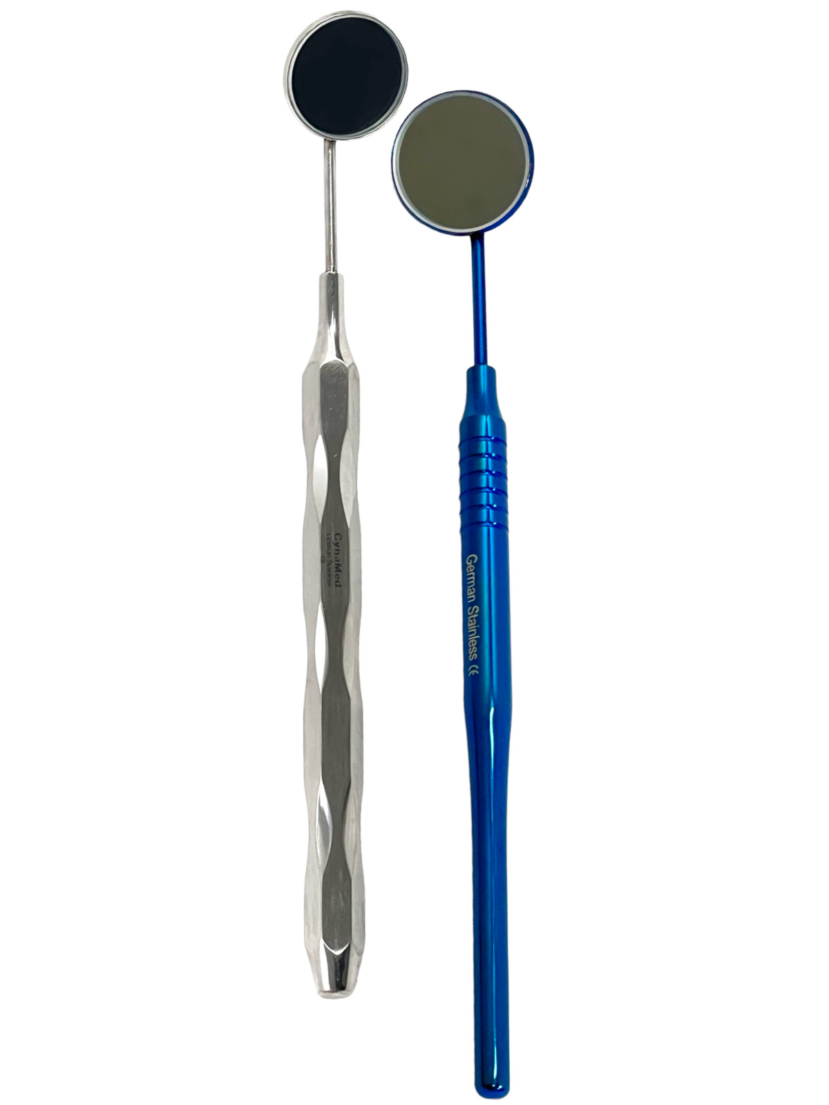 2 Pack Dental Examination Mouth Mirror #5, Blue Titanium & Silver Hollow Handle