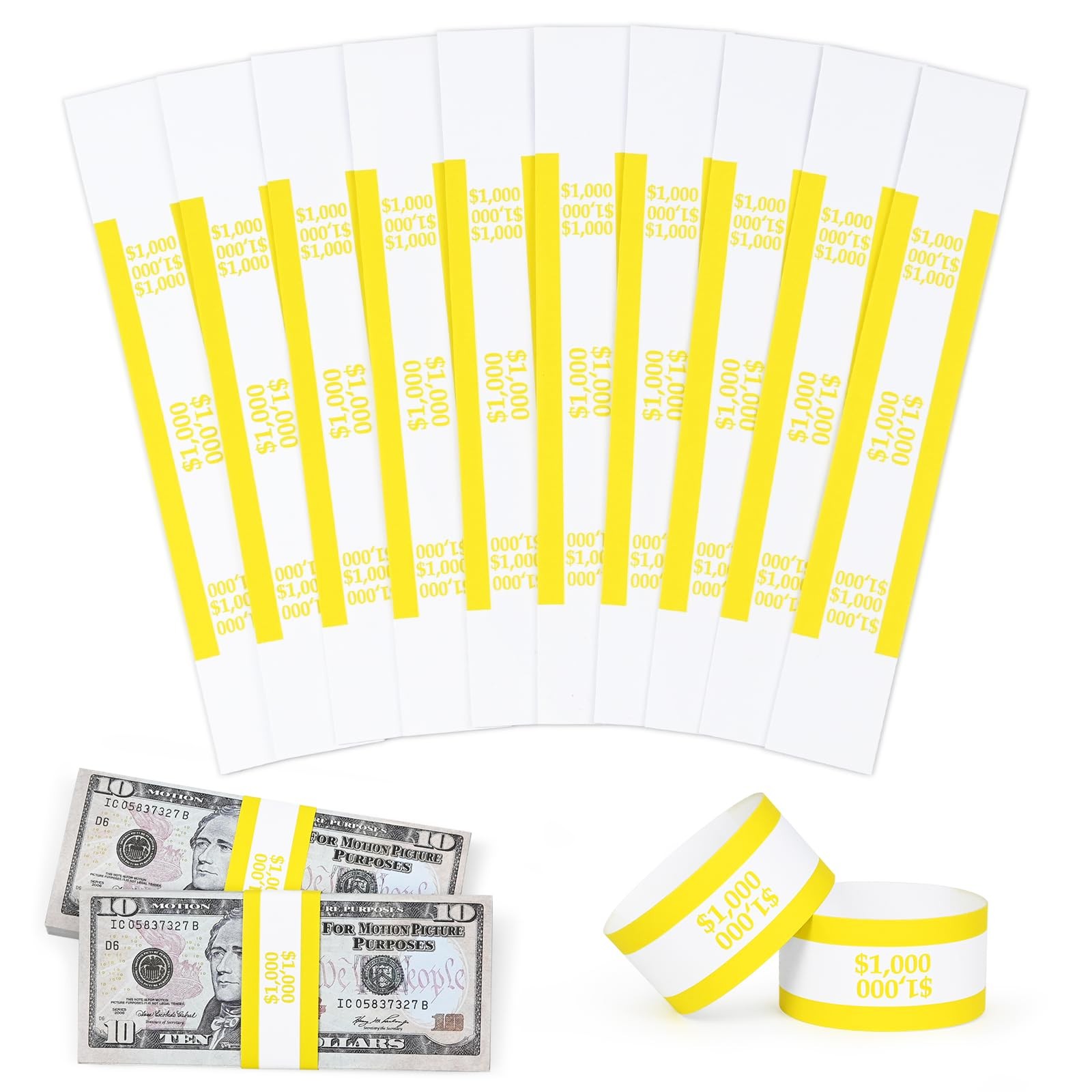 ESSENTIAL 100 Pcs Currency Straps Yellow$1000 – 100 PCS, Yellow $1000-100pcs