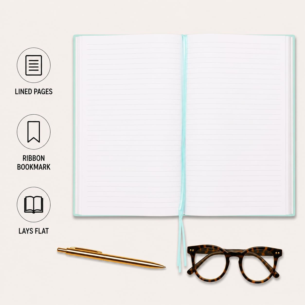 WORLD TRAVELER Large Lined Journal Notebook 256 Ruled White & Ivory Pages | Lay-