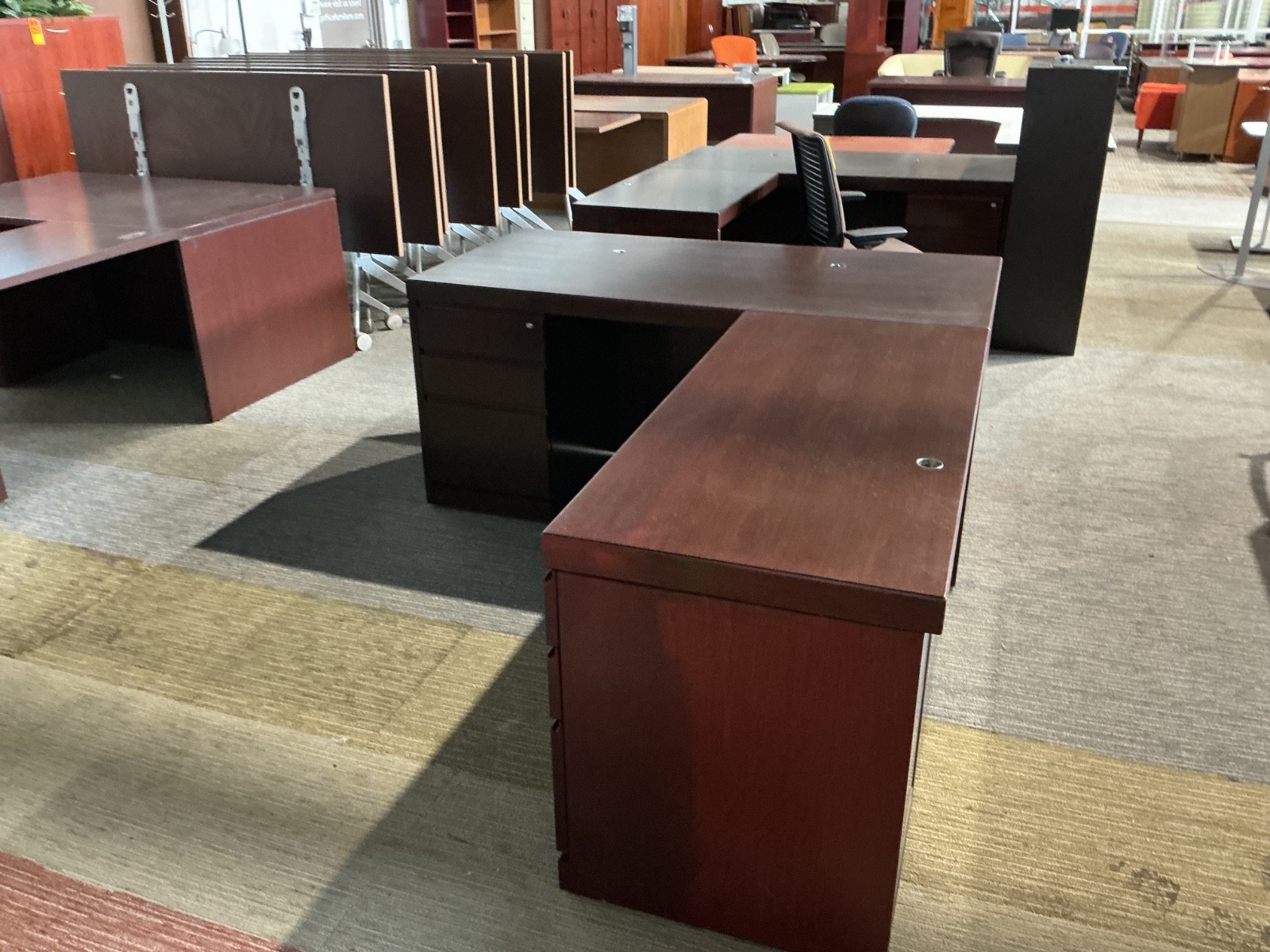 Right Hand L Shape in Mahogany Finish by Reff / 63” x 7’