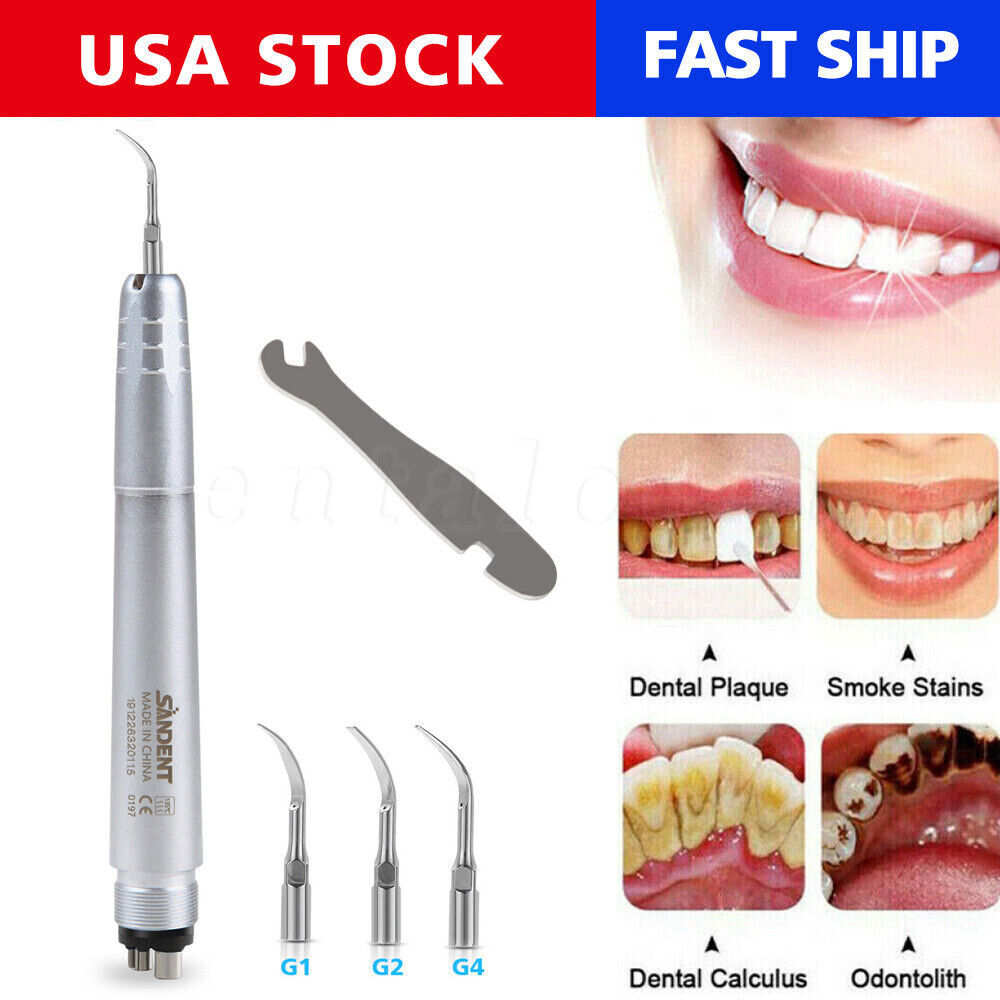 FDA Dental Piezo Air Ultrasonic Scaler 4-Hole Handpiece with 3 Scaler inserts US