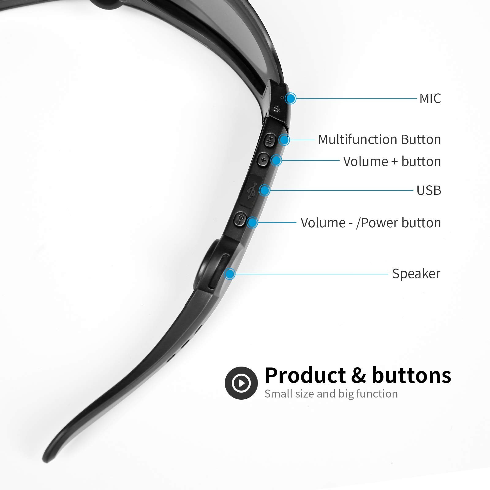 Bluetooth sunglasses Safety Smart with Open-Ear Audio Unisex(black Lens)