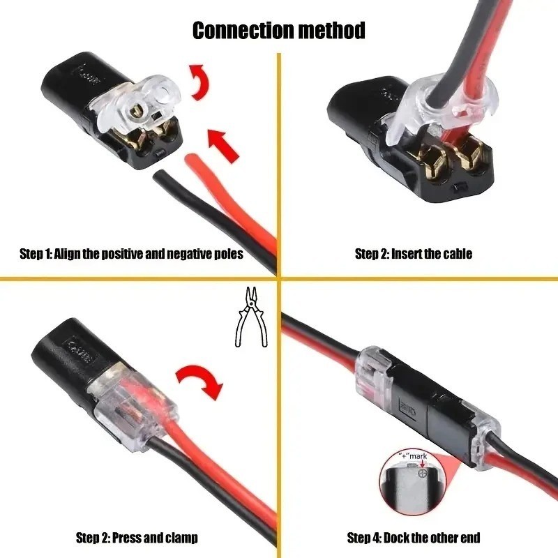 100pcs Double-Wire Plug-in Connector, Cable Clamp with Locking Buckle, AWG 18-22