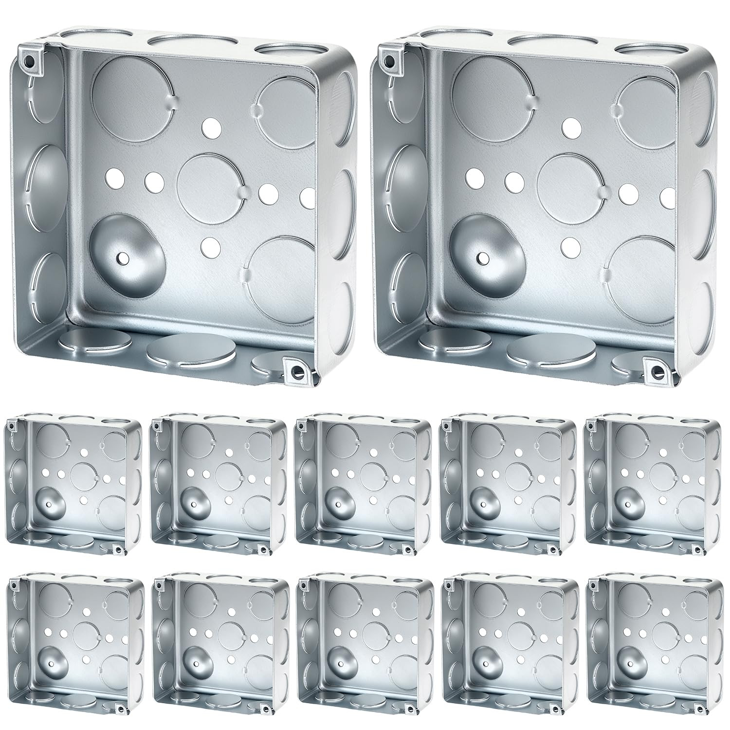 4″ Square Electrical Box, 12-Pack Galvanized Metal, 21 Cu. in. Capacity, Knockou
