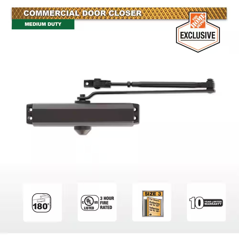 Size 3 Medium Duty Commercial Door Closer – Standard, Parallel, Top Mount – UL 3