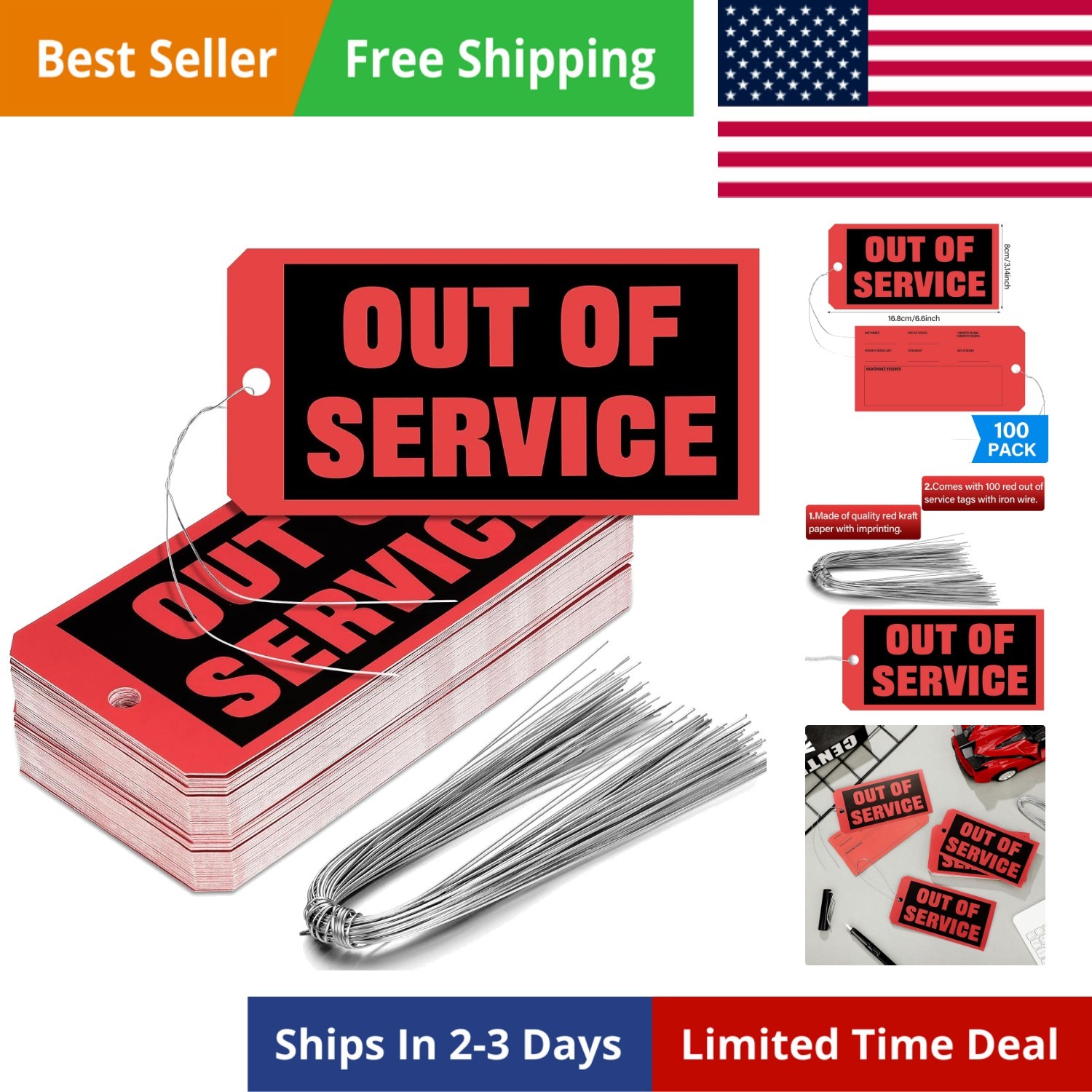 Out of Service Tags 6.22 x 3.15 Inches Maintenance Required with 12 Inches Wi…