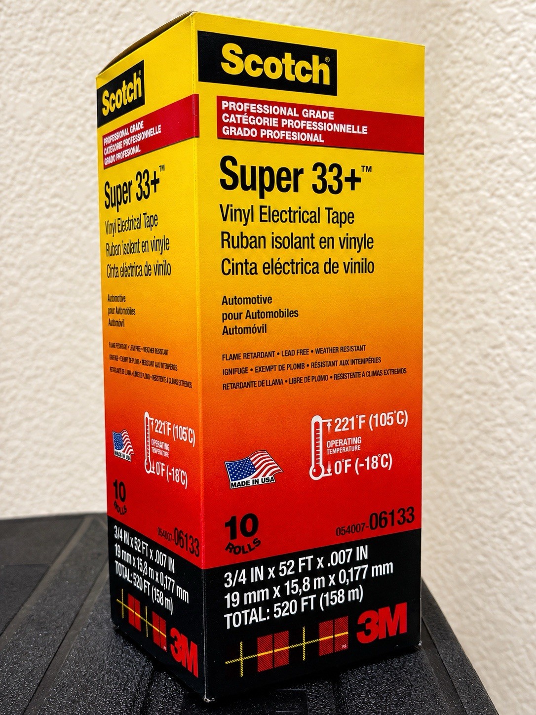 Scotch 3M Super 33+ Vinyl Electrical Tape (06133), 4 BOXES (40 ROLLS) Black