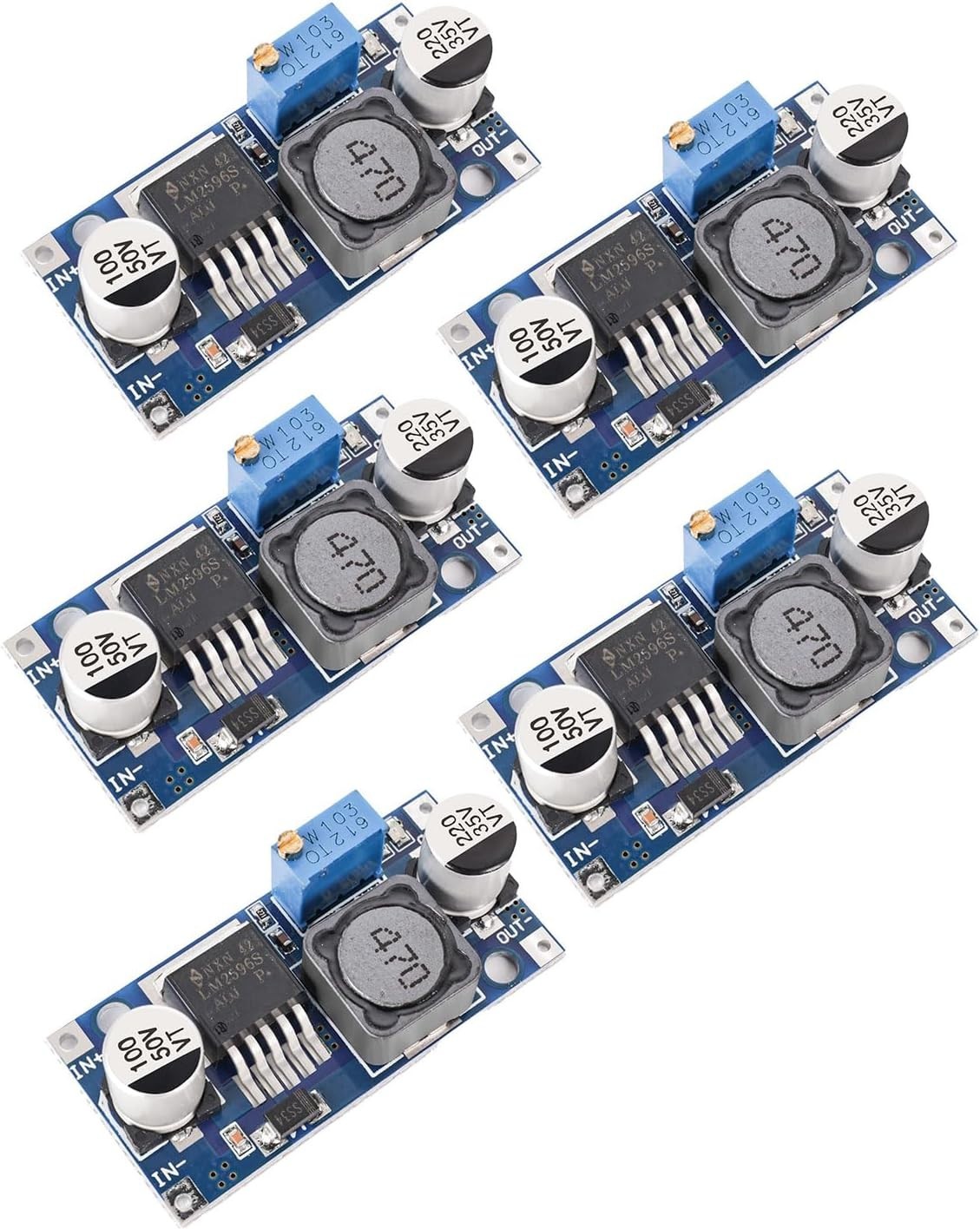 5-Pack Adjustable DC-DC Buck Converters 3-40V to 1.5-35V