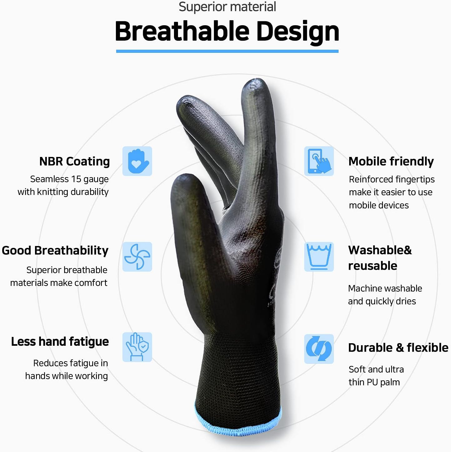 CustomGrips Cut Resistant Work Gloves, Black Nylon Liner, Ultra-Thin Breathable