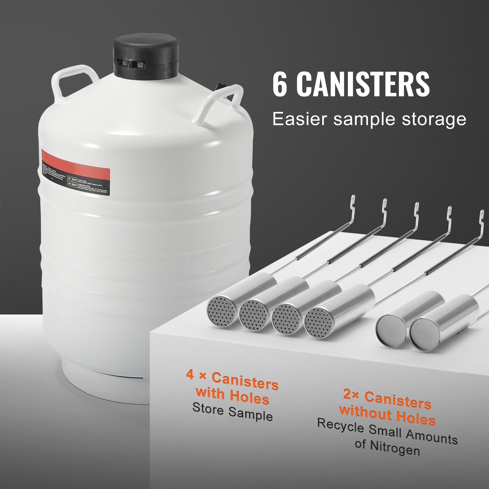 30L Vacuum Insulated Aluminum LN2 Dewar w/6 Canisters & Carry Bag