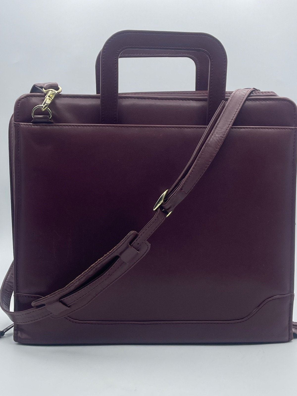 Vtg Franklin Quest Burgundy Leather Crossbody Bag Zip Binder 7-Ring two handled