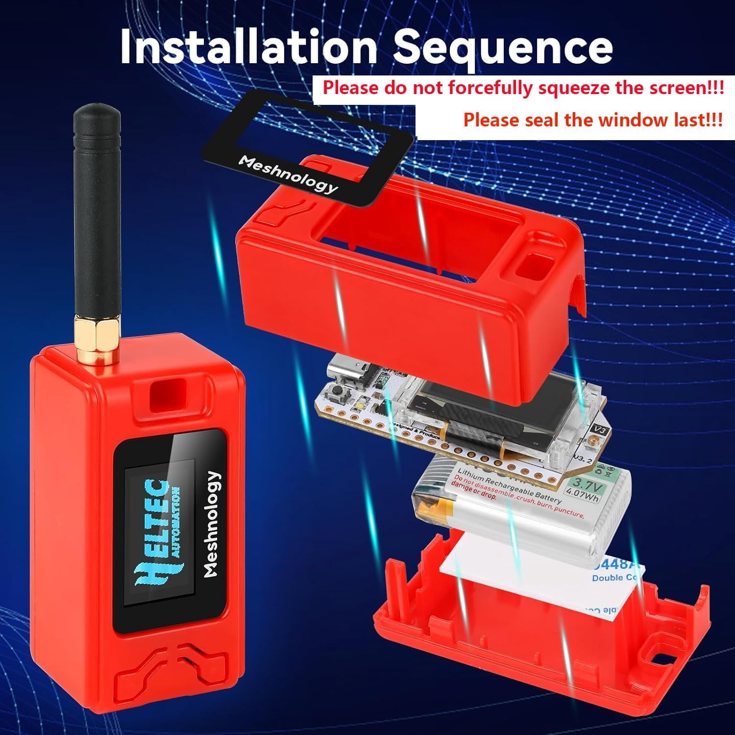 2 Sets Meshtastic LoRa V3 ESP32 Board Heltec V3 + 915MHz Antenna + Case+ Battery