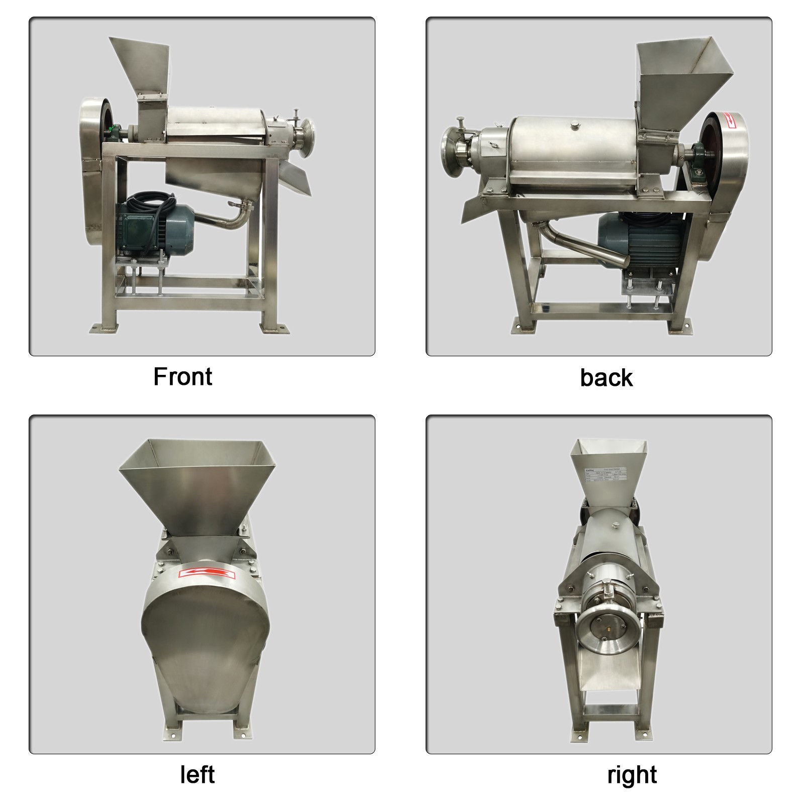 220V 3PH 1.5KW Commercial Fruit Crusher 0.5T/H Stainless Steel Juicer 1500rpm