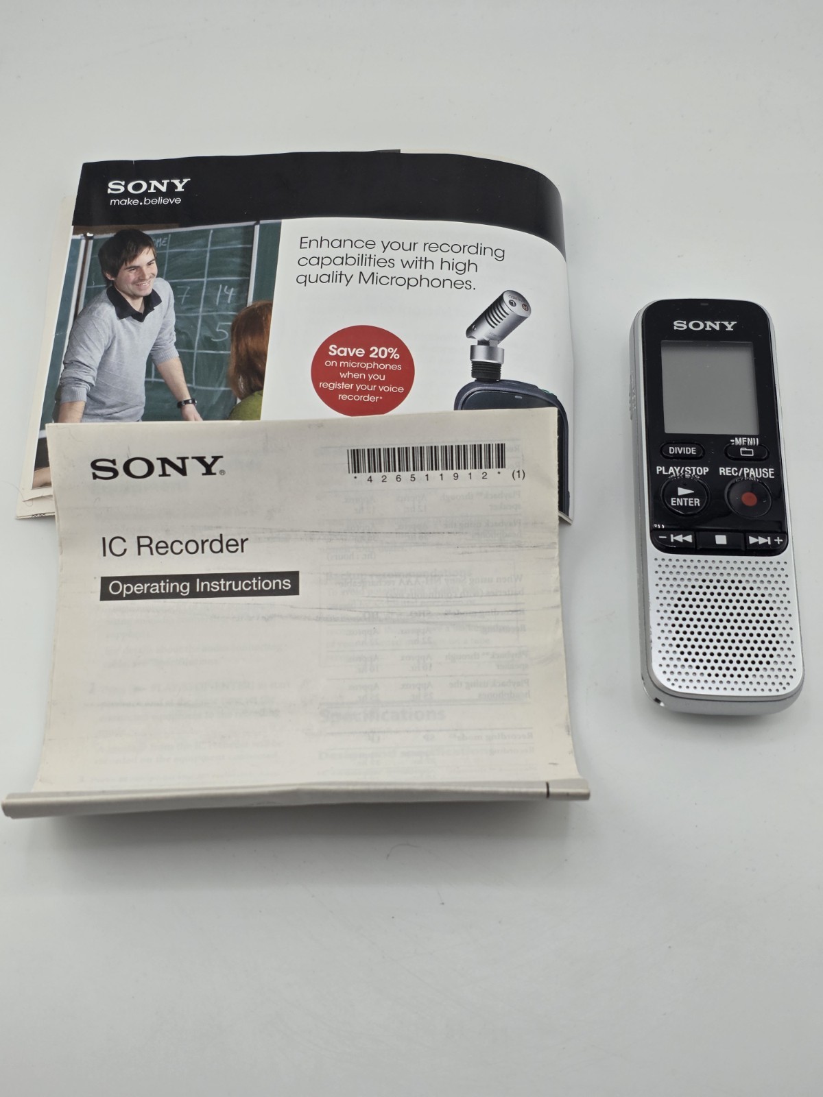 Sony ICD-BX112 Digital Voice Recorder 2GB 500HR Handheld • Tested Working