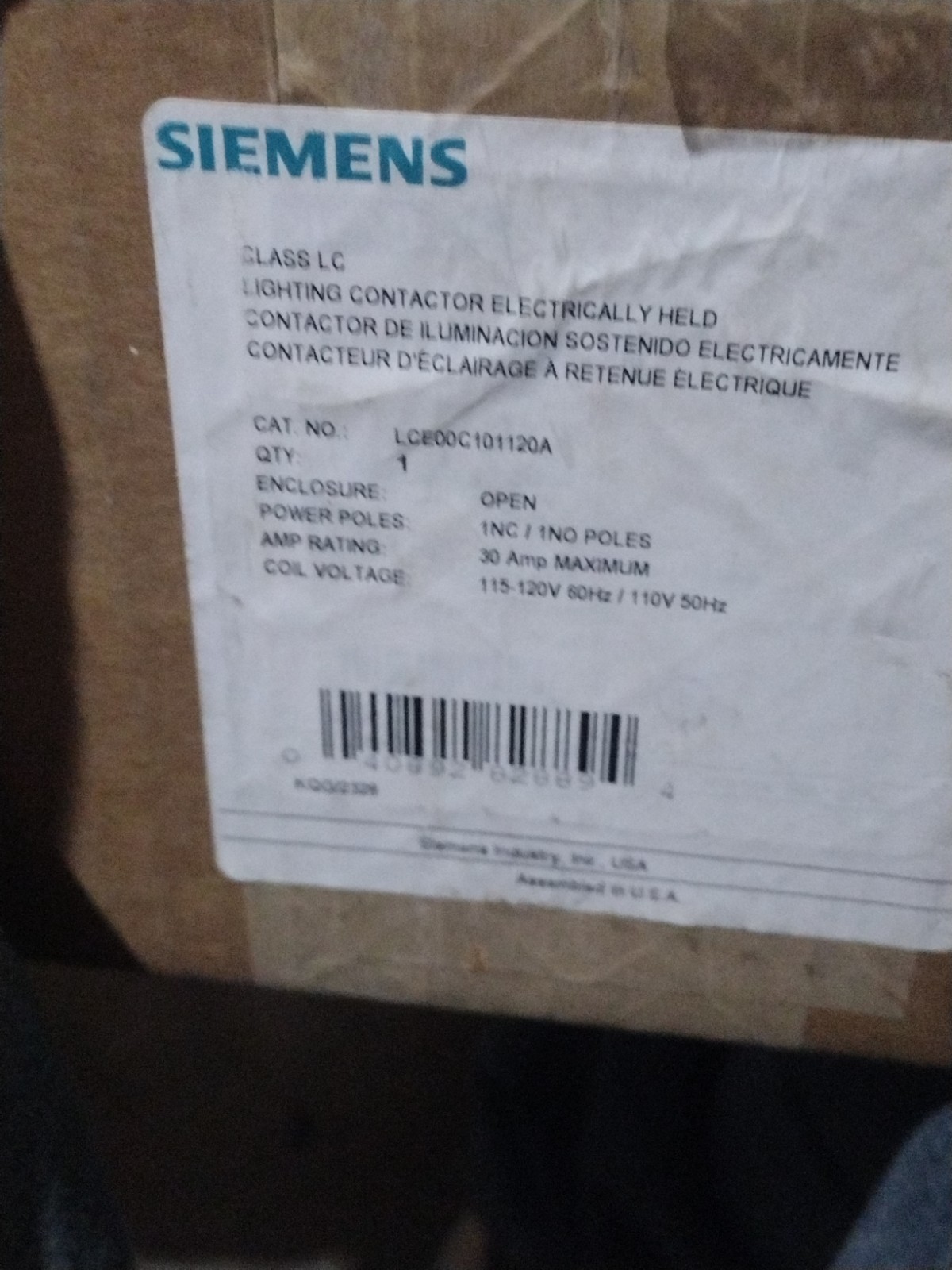 Siemens Electrically Held Lighting Contactor LCE00C101120A 30A 115-120V 2P DIN