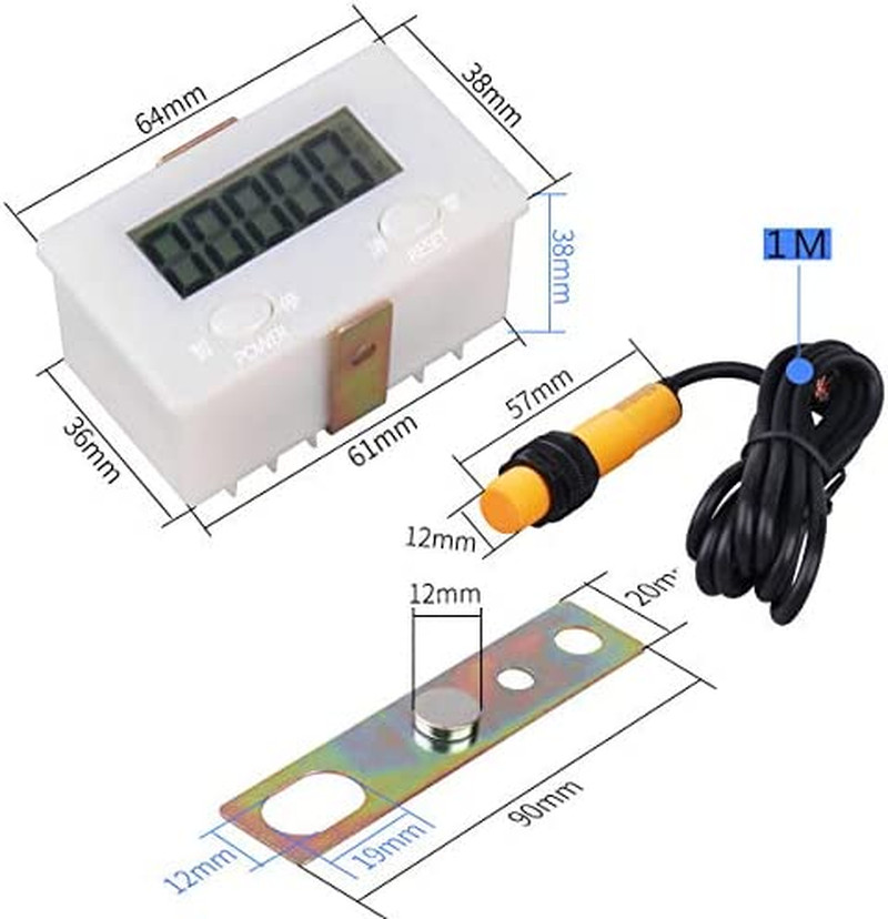 LCD Digital 0-99999 Counter 5 Digit plus up Gauge + Proximity Switch Sensor with