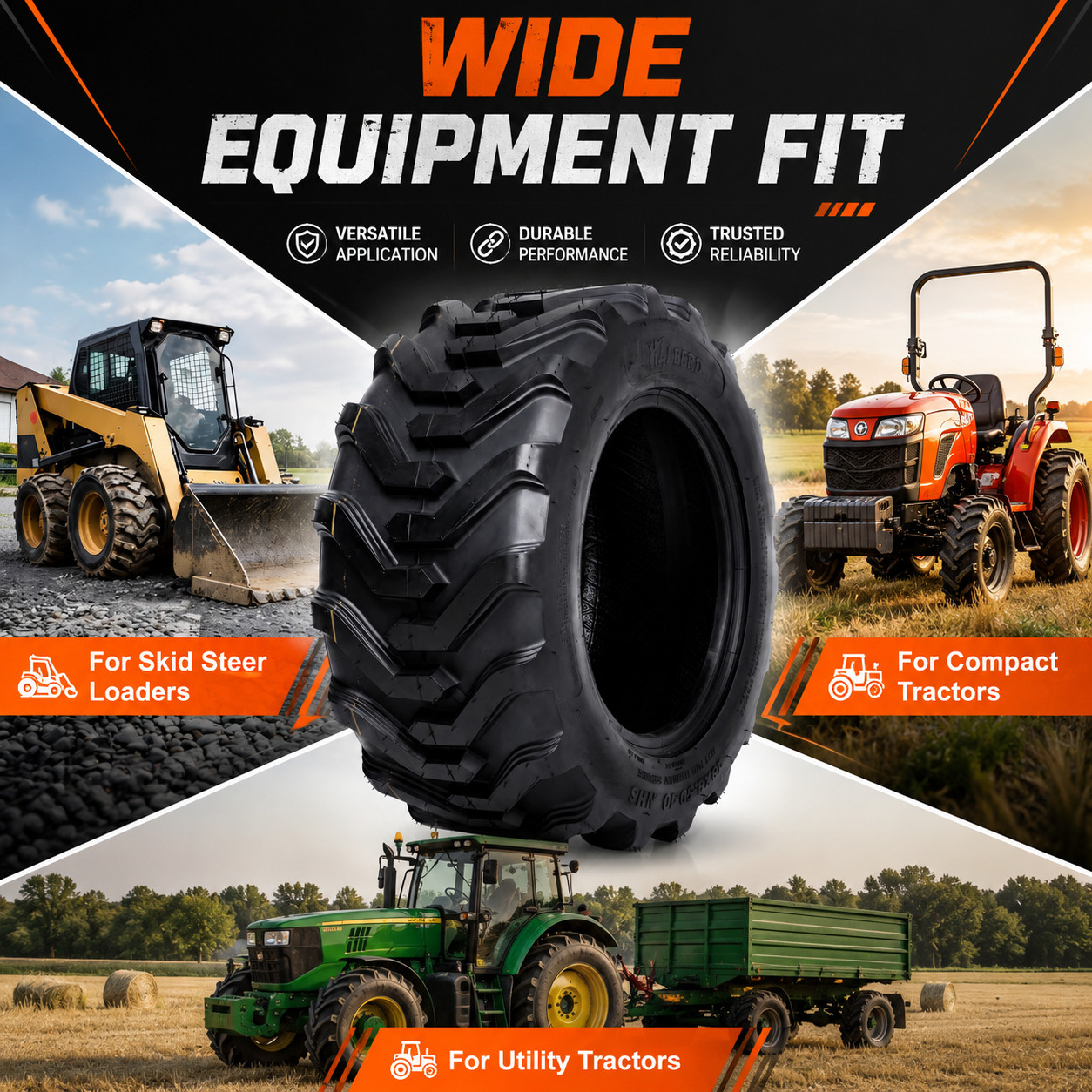 Set 2 18×8.50-10 Skid Steer Tires 18×8.5×10 8PR Heavy Duty Utility Tractor Tires