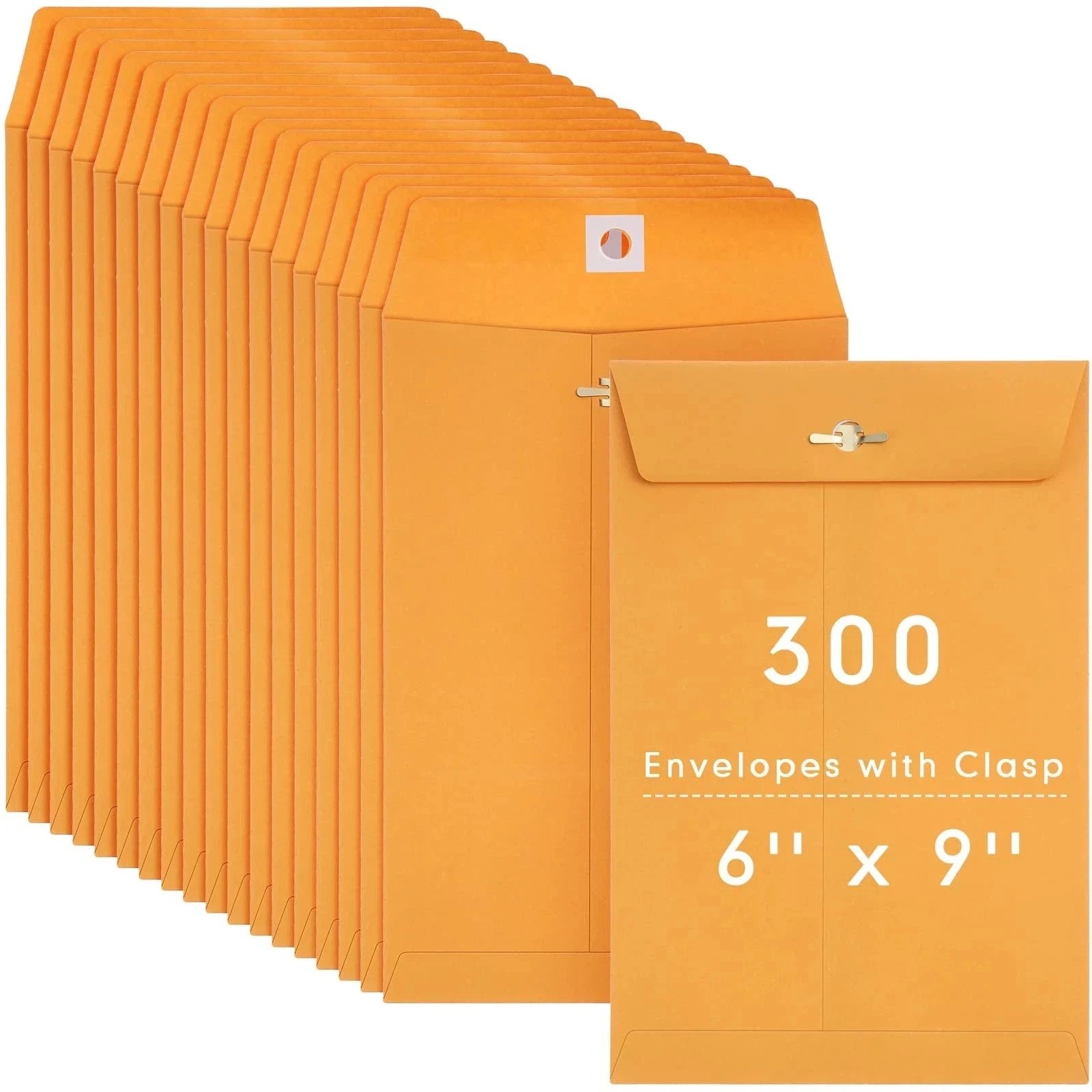 300 Pcs 6×9 Manilla Envelopes with Clasp Closure for Mailing and Storage