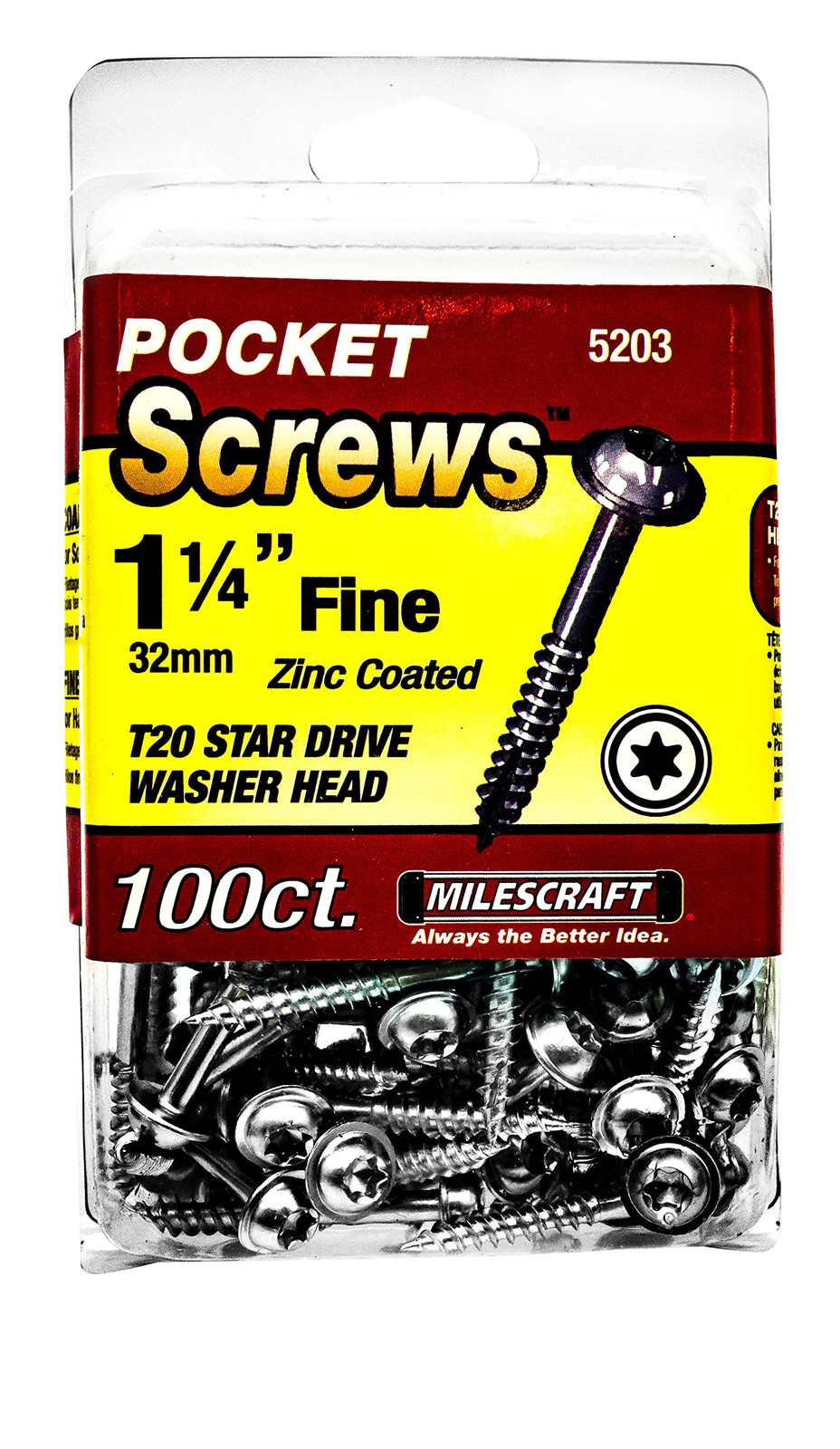 Milescraft 5203 Wood Pocket Hole Screws – #7 1 Count (Pack of 100), As shown
