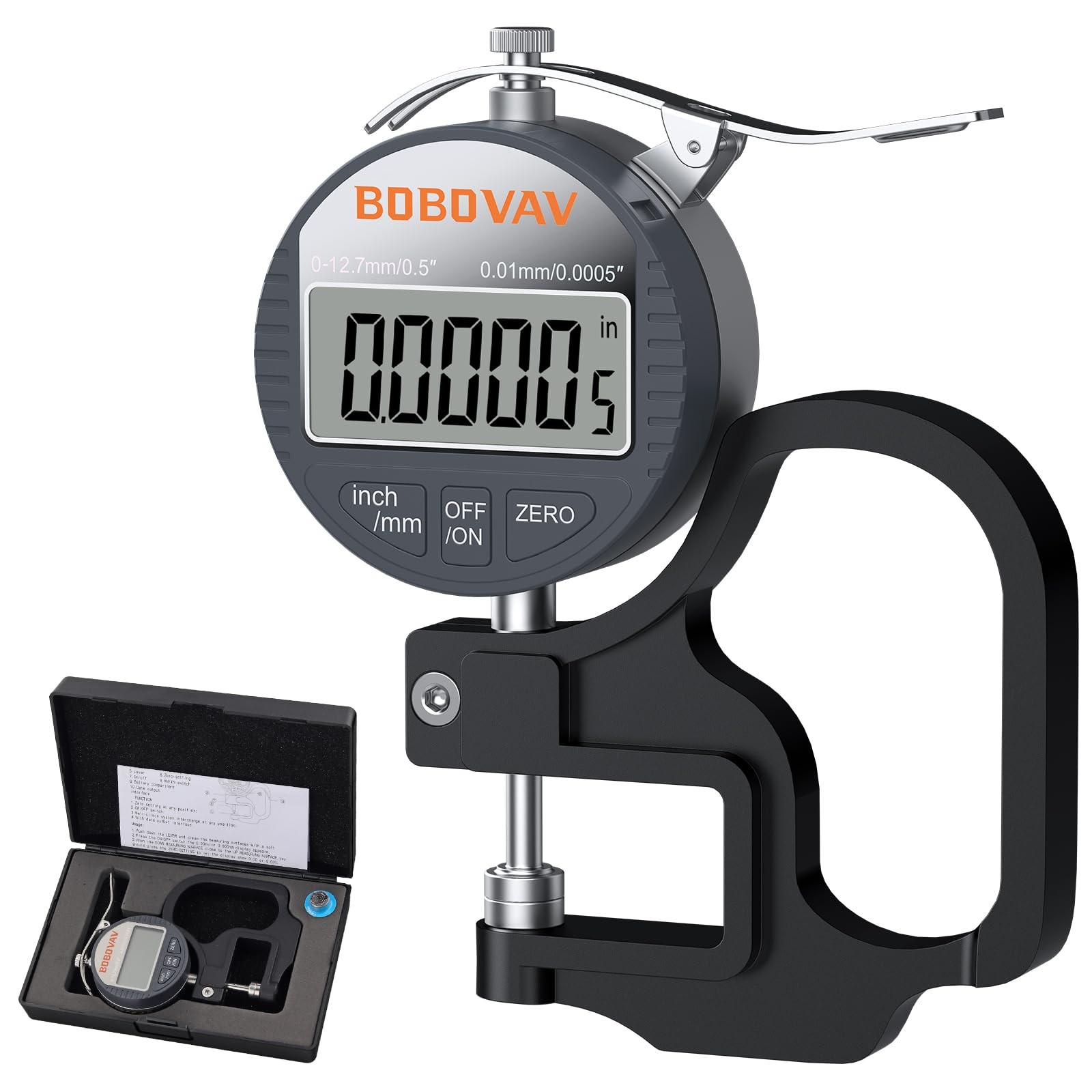 Digital Thickness Gauge 0.5 Inch/12.7mm Meter 0.0005 Inch/0.01mm LCD Tool