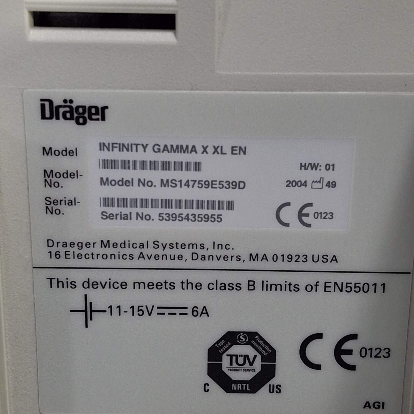 Draeger Medical Infinity Gamma X XL Patient Monitor