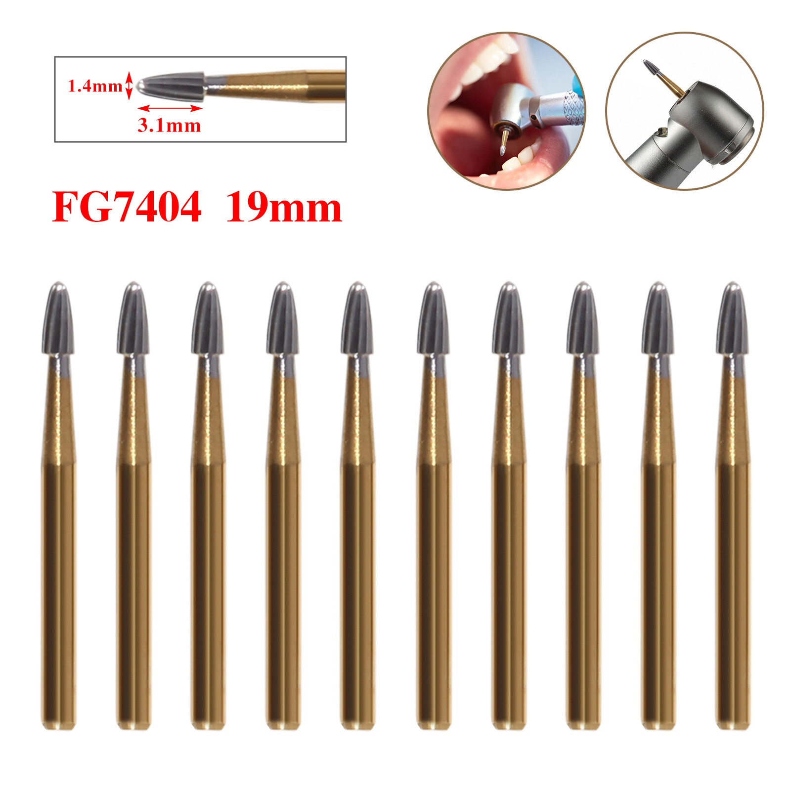 10Pcs Dental Tungsten Carbide Burs Trimming & Finishing Egg Football FG 7404 ns