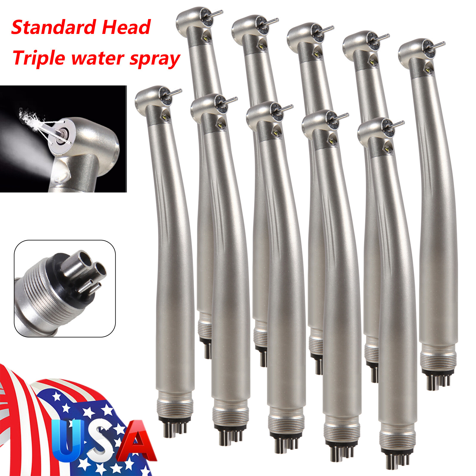10pcs Dental Fiber Optic LED E-generator High Speed Handpiece 3 Spray 4 Hole st