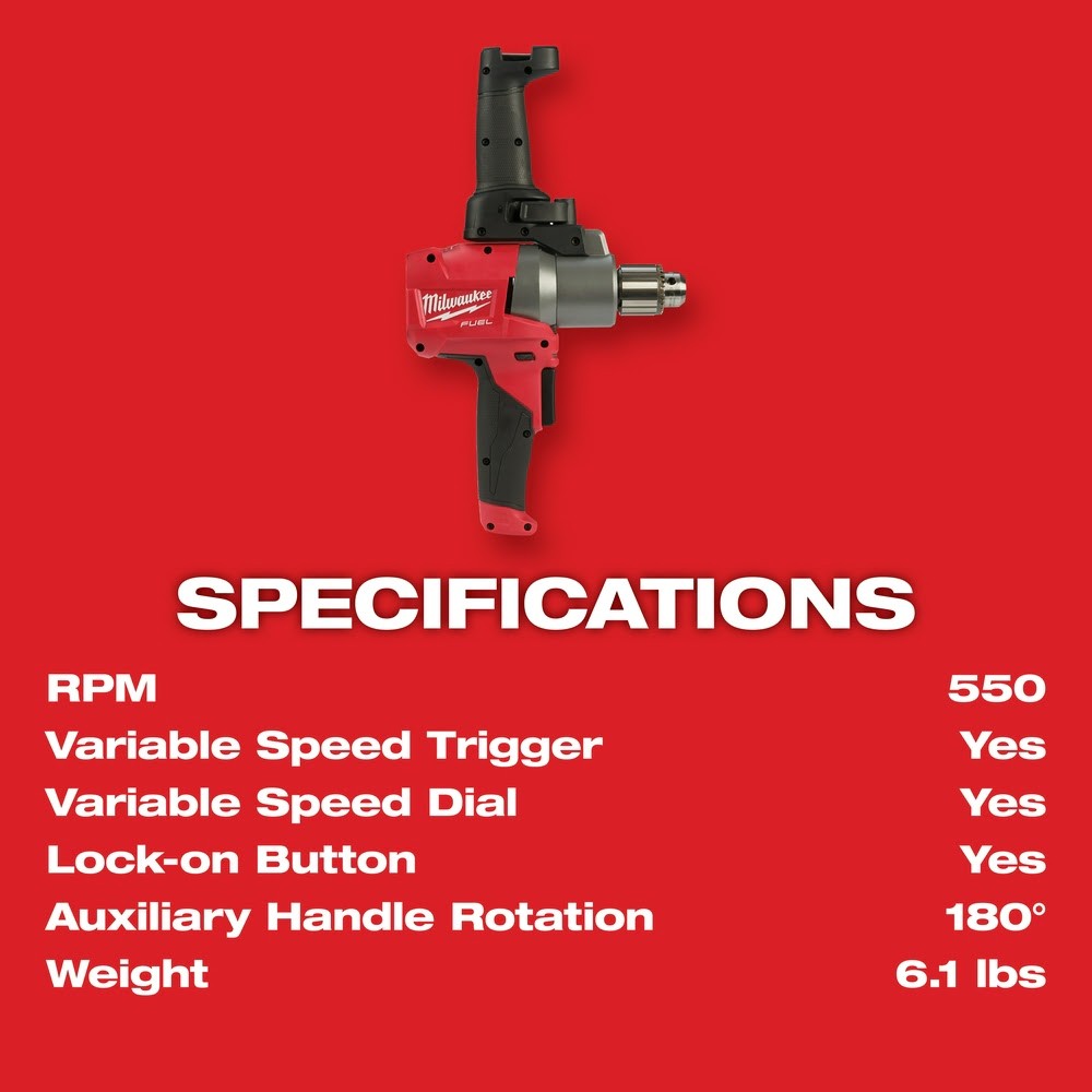 Milwaukee 2810-20 M18 FUEL Mud Mixer with 180° Handle Bare Tool