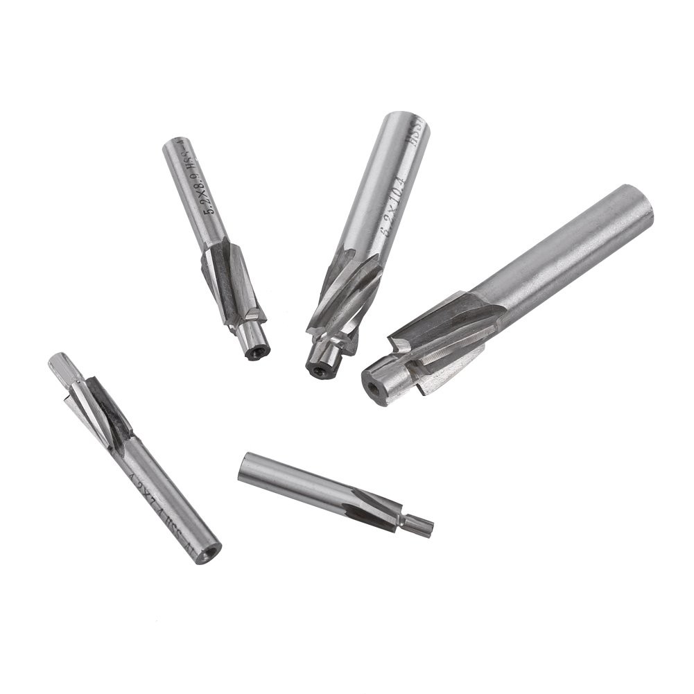 5Pcs Counterbore Drill Bits Set, 4 Flutes Straight End Mill Cutter HSS Countersi