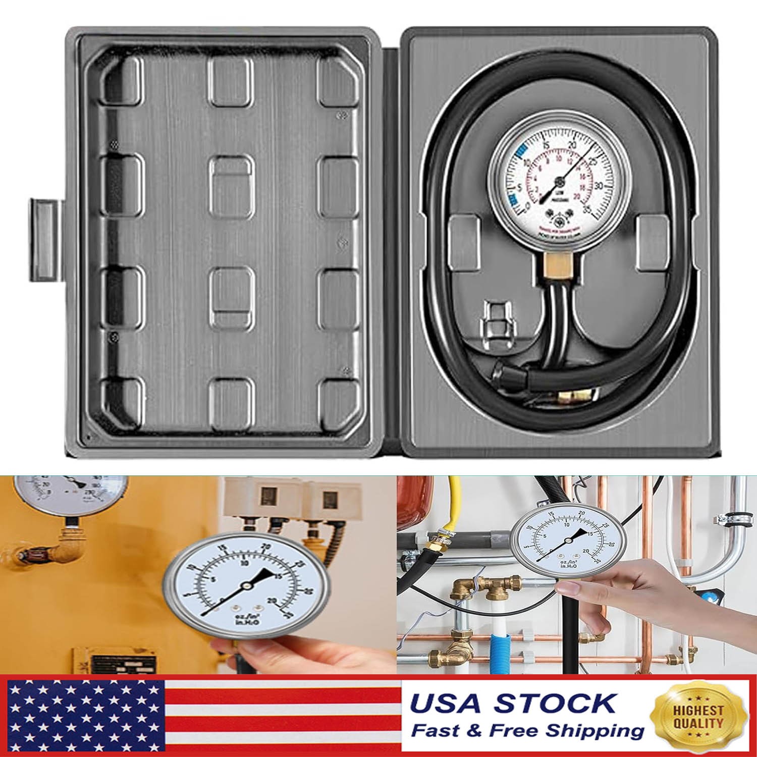 Manometer Gas Pressure Tester, Natural Gas or LP Gas Manifold Pressure Test Kit