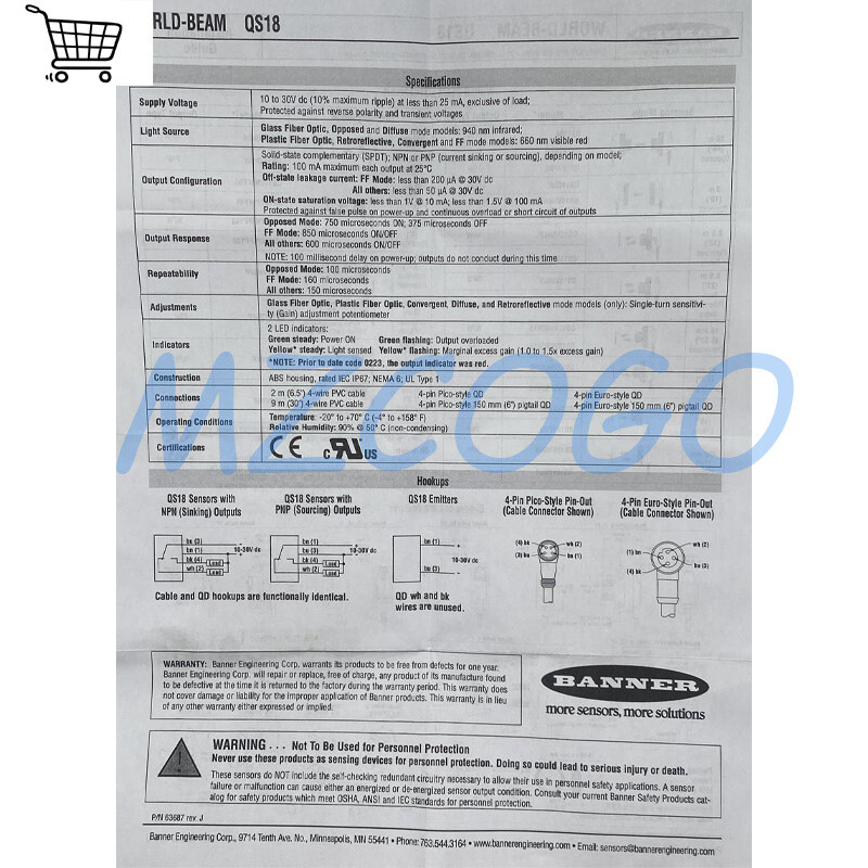 Banner QS18VP6D Engineering Corp Photoelectric Switch Sensor 10-30VDC Repaclment