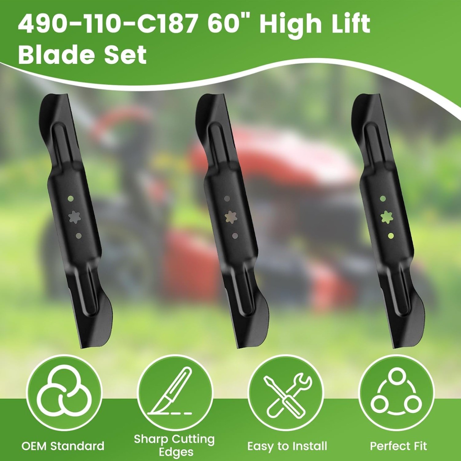 3 Pack 60″ High Lift Blade Set, For Cub Cad et ZT2 ZT3 Ultima 60 KW FaB