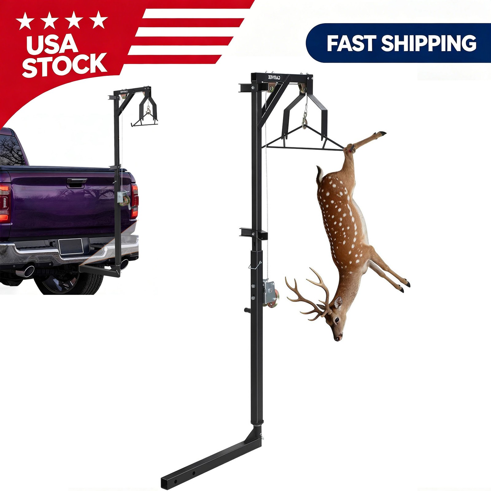 500LBS Hitch Mount Deer Hoist with Winch Gambrel & 360° Swivel Lifting Platform