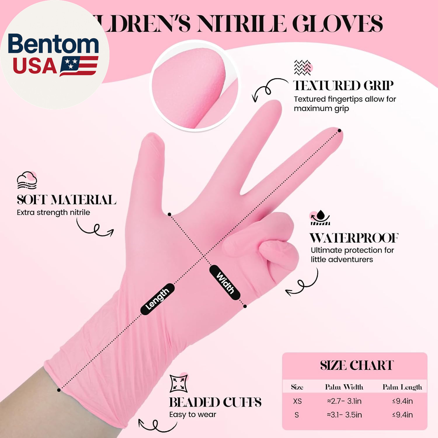 Kids Disposable Gloves for 3-8 Years, 5Mil Pink Nitrile Gloves with Latex-Free a