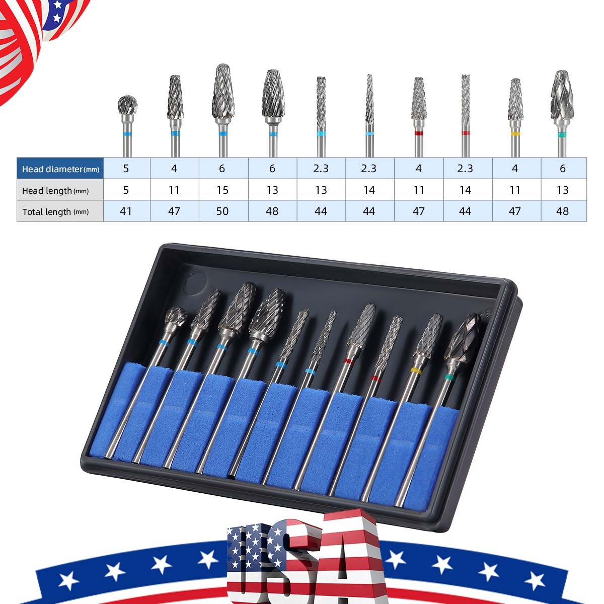 AZDENT 10Pcs Dental Lab Polishing Bur Drills Tungsten Steel Carbide Burs 2.35MM