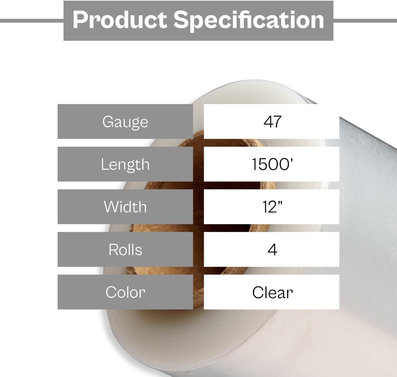 4 Rolls 12″x1500′ (47 Ga) Down Gauge Cast Stretch Film Hand Shrink Wrap – Clear
