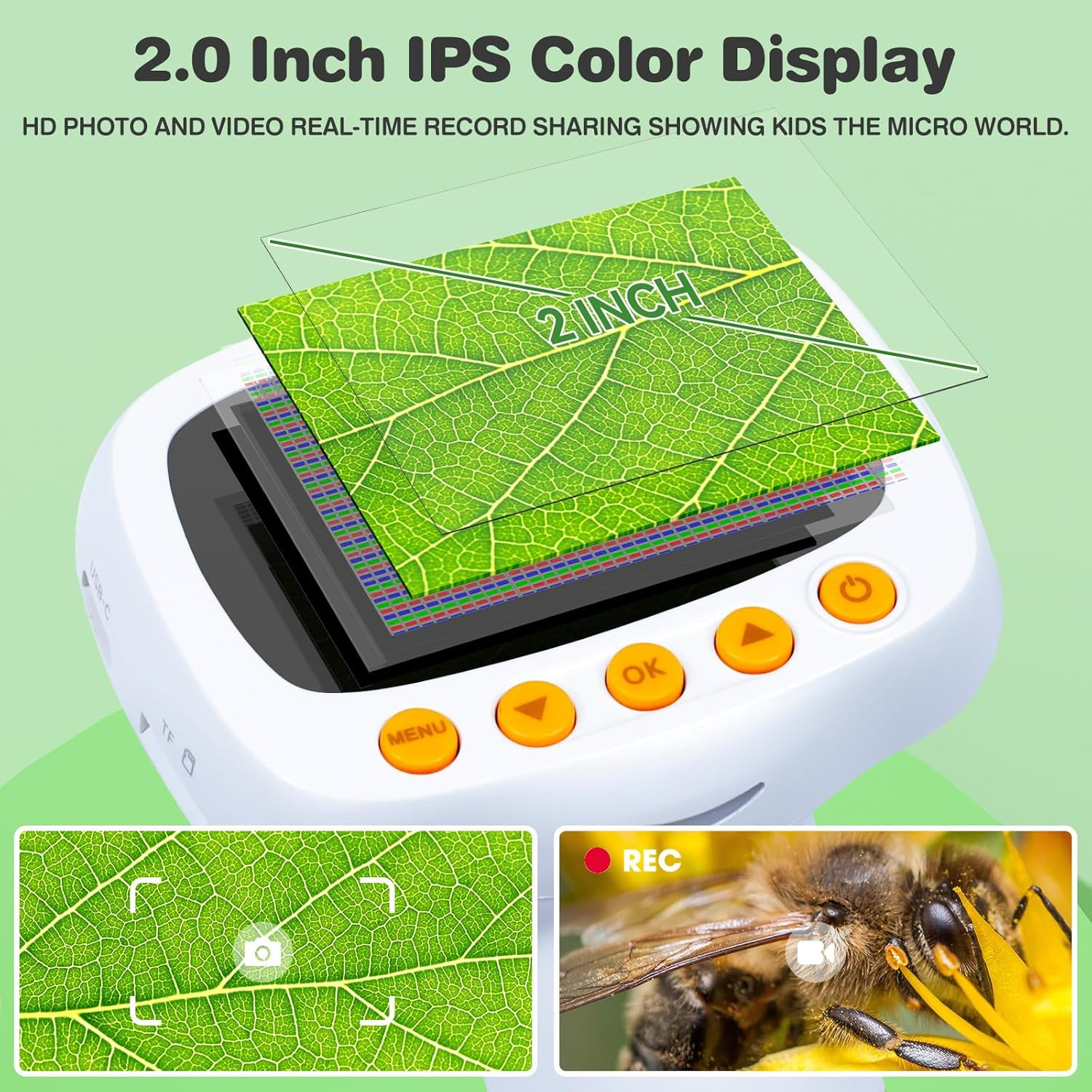 Pocket Kids Microscope for Over 3 Years Old, 1000X Handheld Microscope for Kids