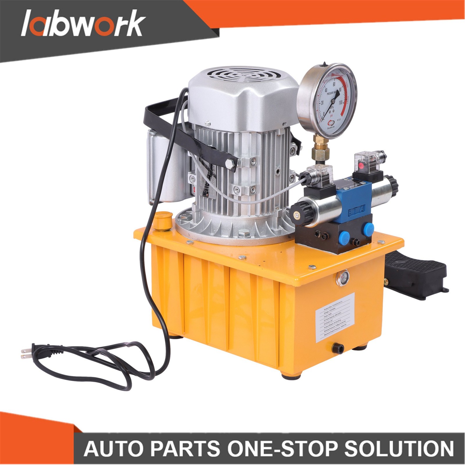 Labwork 10000 PSI Double Acting Hydraulic Pump 8L 0.7L/min 750W 110V