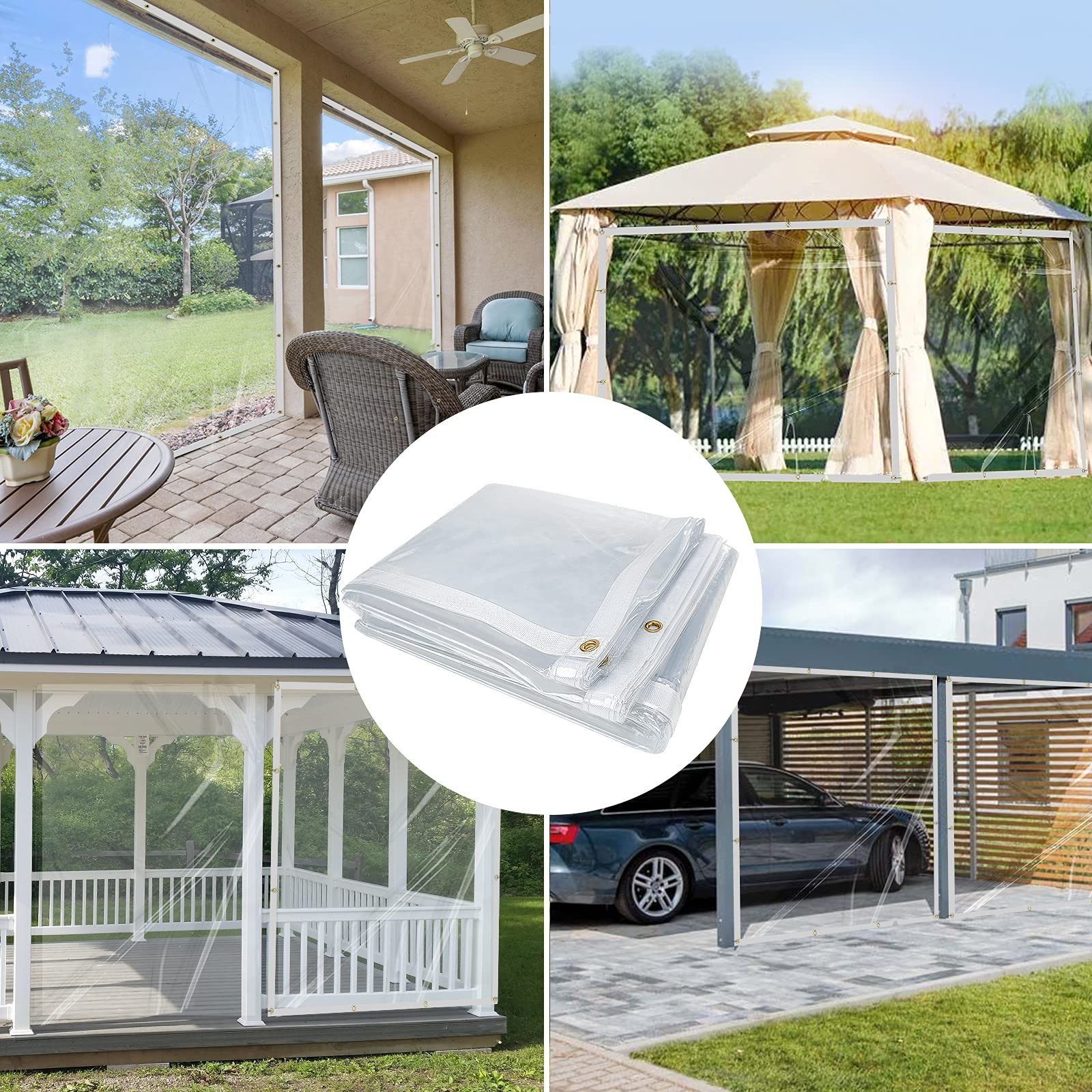 7 x 9FT Outdoor Clear Tarp Curtain Waterproof Wind-Proof 24 Mil Transparent V…