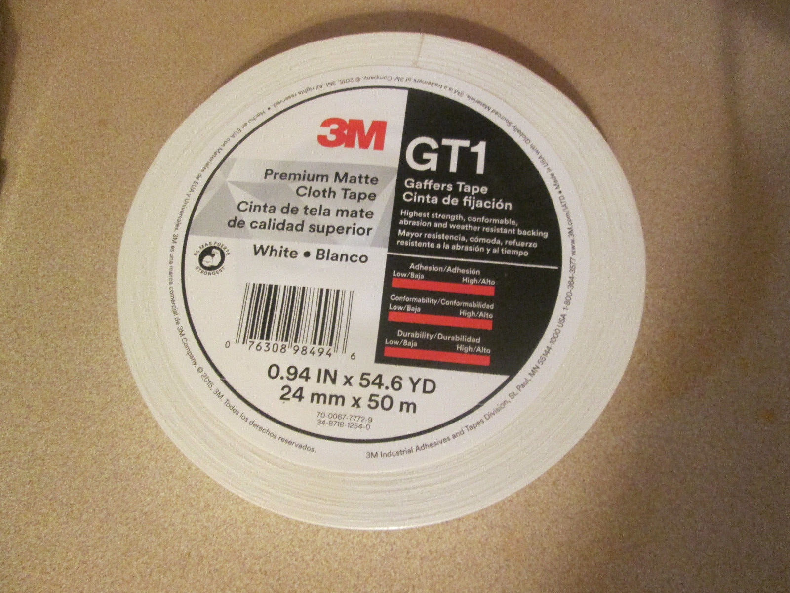 1 ROLL 3M Gaffers Tape WHITE 0.94″ x 54.6 YD GT1 Premium Matte Cloth (1″) NEW