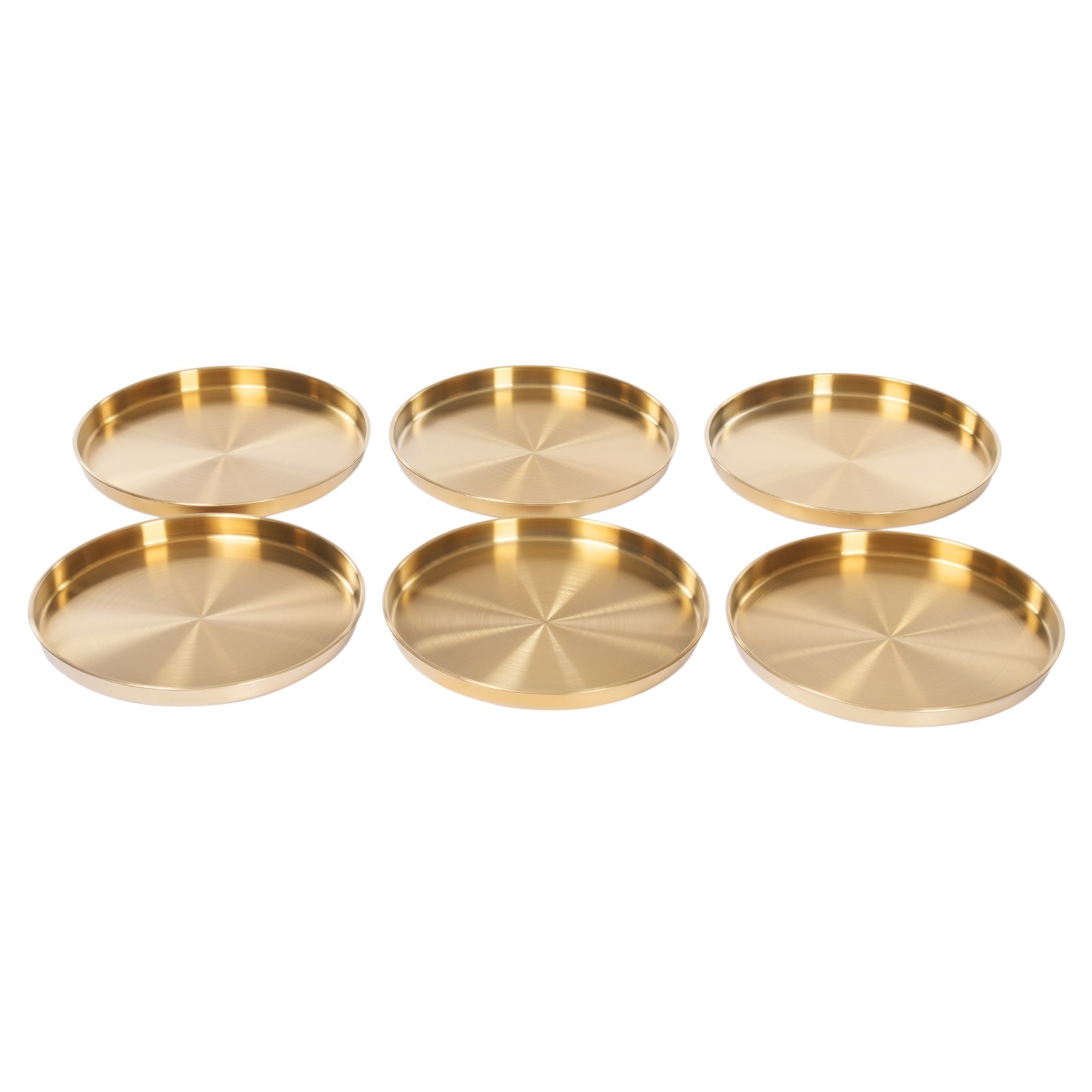 6Pcs Round Serving Trays Stainless Steel Table Tray Gold Decorative Tray