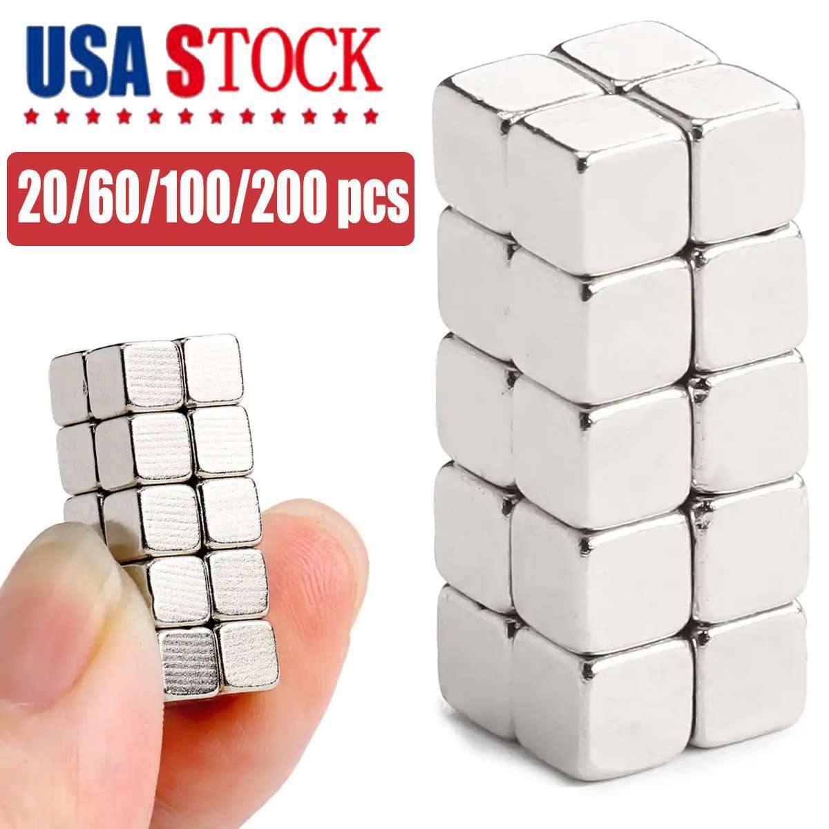 20-200Pcs Neodymium N38 Block Square Cube Magnets Strong 4x4x4mm Rare-Earth US