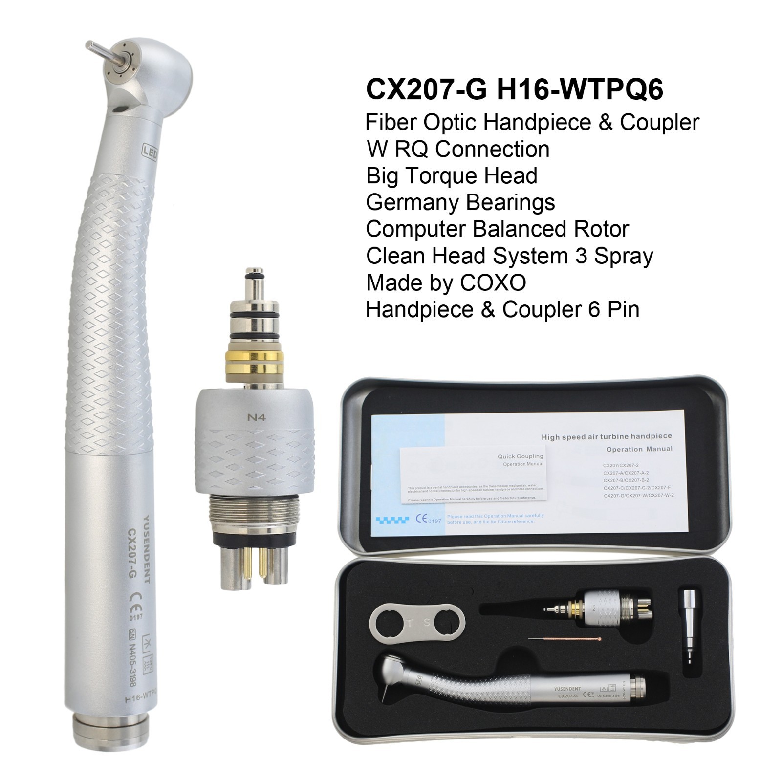 COXO Dental Handpiece High Speed Fiber Optic LED CX207-G KaVo NSK WH Coupling