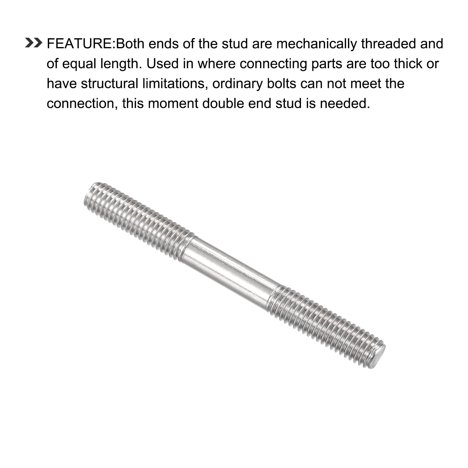 METALLIXITY Double Ended Stud Screws M8 Thread 80mm Length 5pcs, 304 Stainles…