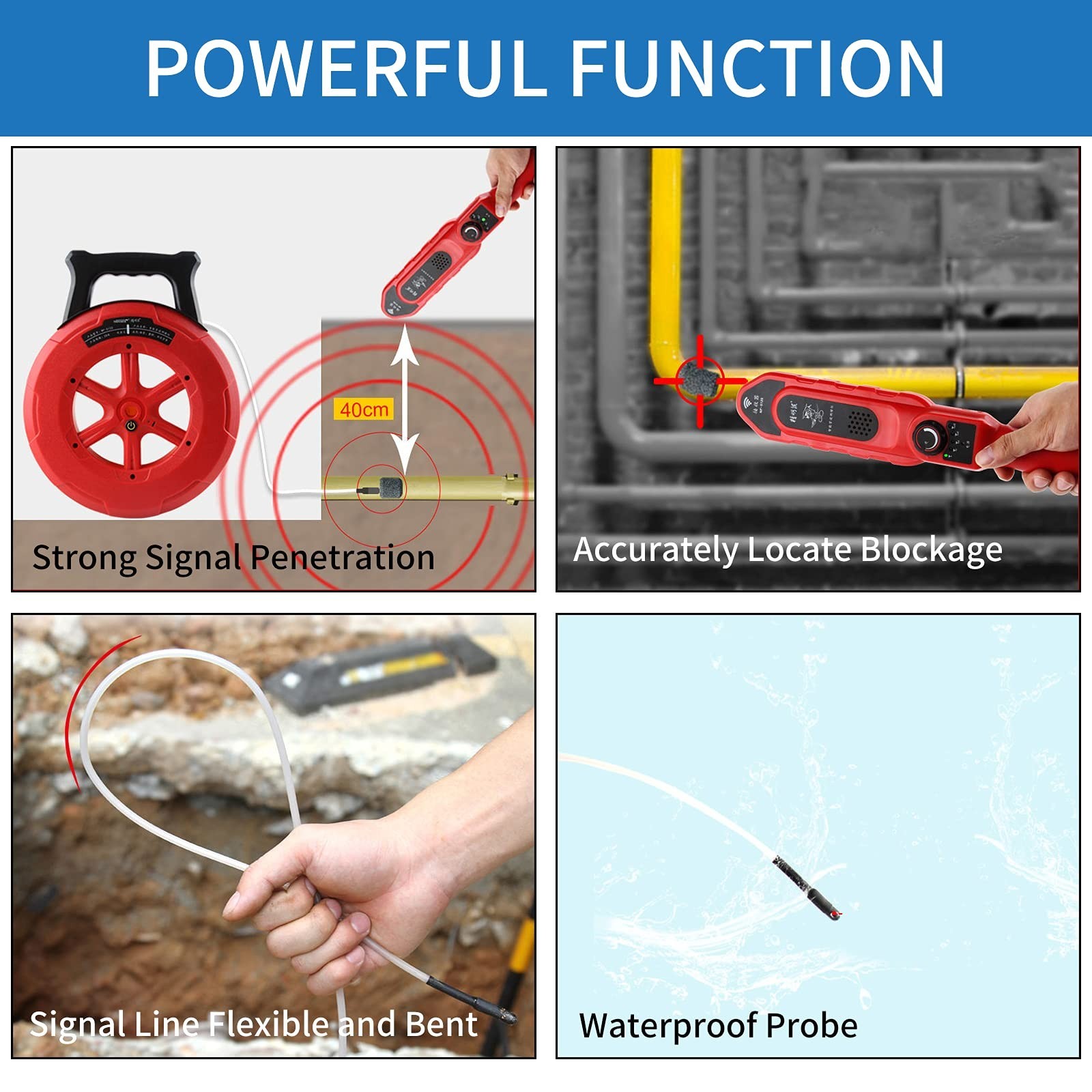 Pipe Blockage Detector – 30M Water Pipe Scanner, Metal & PVC Clogging Tool