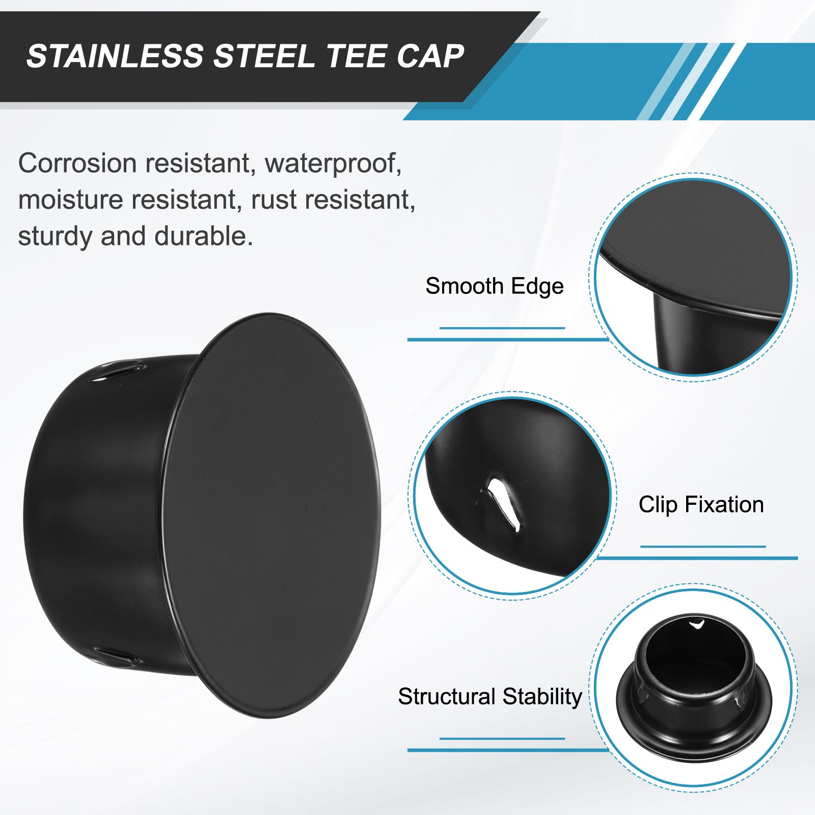 2.6″ (65mm) OD Stainless Steel Tee Cap Round Metal Dryer Vent Cover, Black